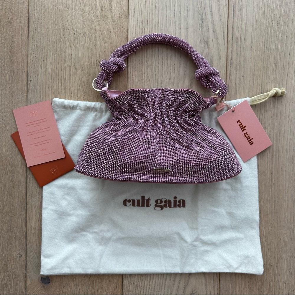 🆕 Cult Gaia Slouchy Pink Mini Crystal Embellished Shoulder Bag - Picture 3 of 17